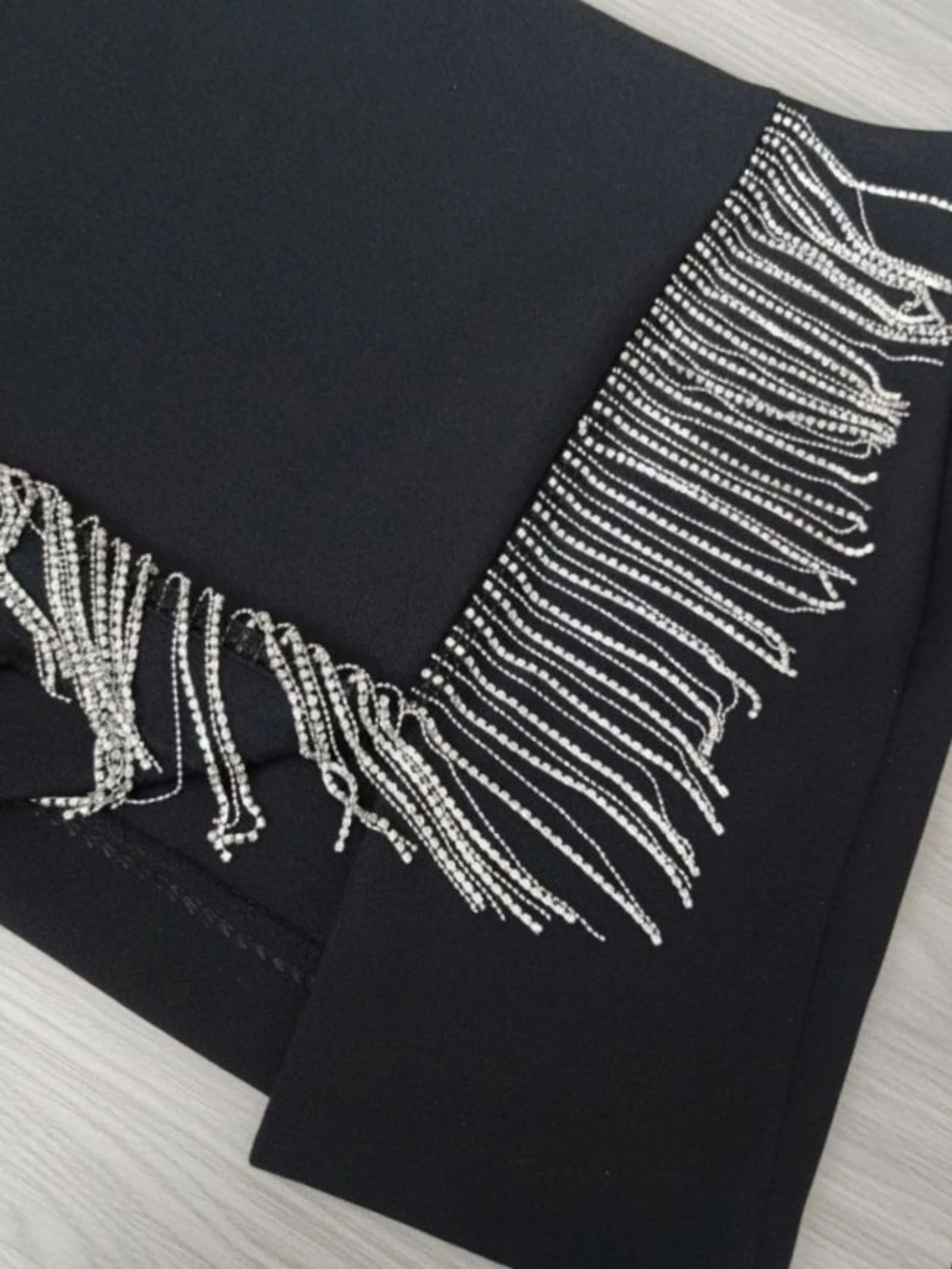 Zara zwarte mini-rok met strass-kristallen kwasten Jewel asymmetrische clubwear-rok – photo 6
